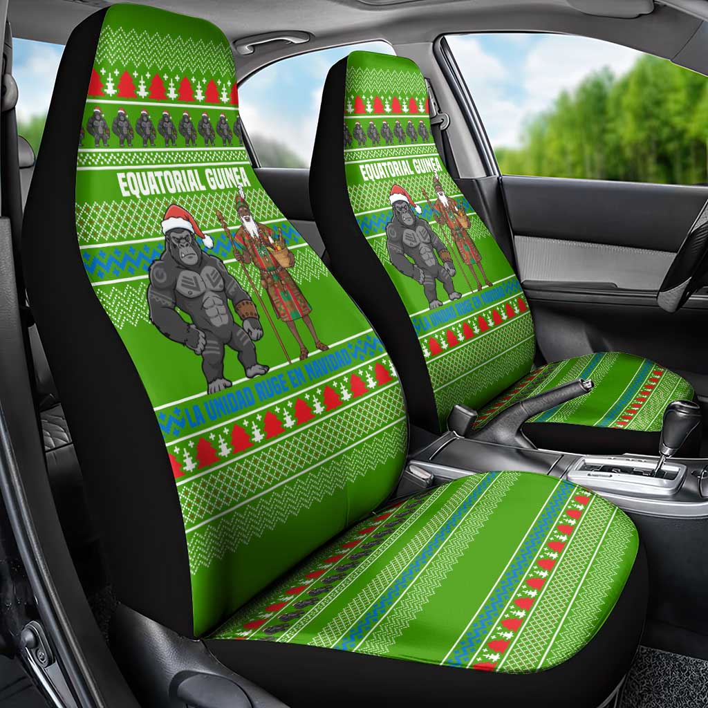 Equatorial Guinea Christmas Car Seat Cover with Santa Gorilla Gift Basket and Green Holiday Pattern Design - Wonder Print Shop