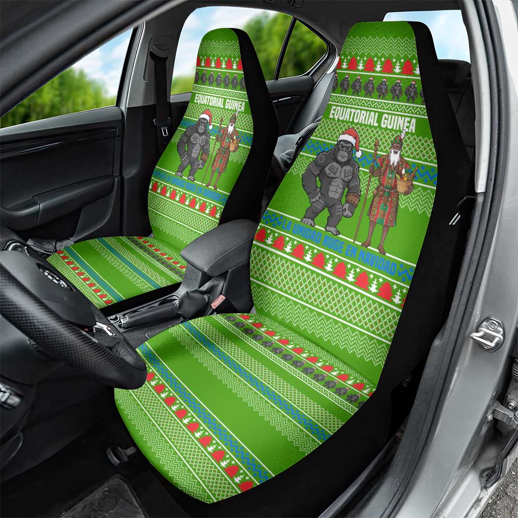 Equatorial Guinea Christmas Car Seat Cover with Santa Gorilla Gift Basket and Green Holiday Pattern Design - Wonder Print Shop