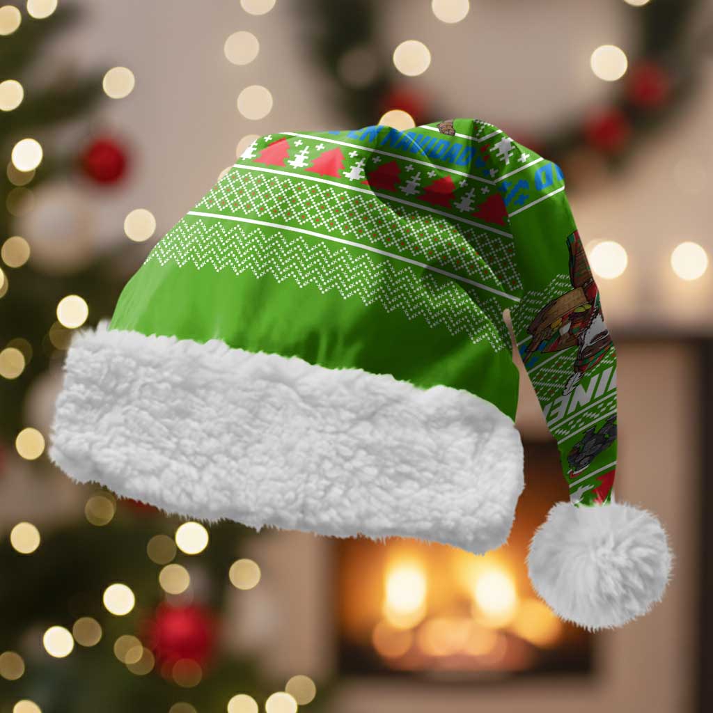 Equatorial Guinea Christmas Santa Hat with Santa Gorilla Gift Basket and Green Holiday Pattern Design - Wonder Print Shop