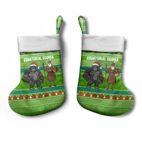 Equatorial Guinea Christmas Stocking with Santa Gorilla Gift Basket and Green Holiday Pattern Design - Wonder Print Shop