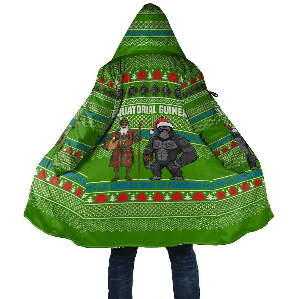 Equatorial Guinea Christmas Cloak with Santa Gorilla Gift Basket and Green Holiday Pattern Design - Wonder Print Shop