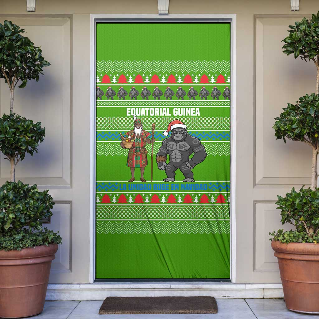 Equatorial Guinea Christmas Door Cover with Santa Gorilla Gift Basket and Green Holiday Pattern Design - Wonder Print Shop