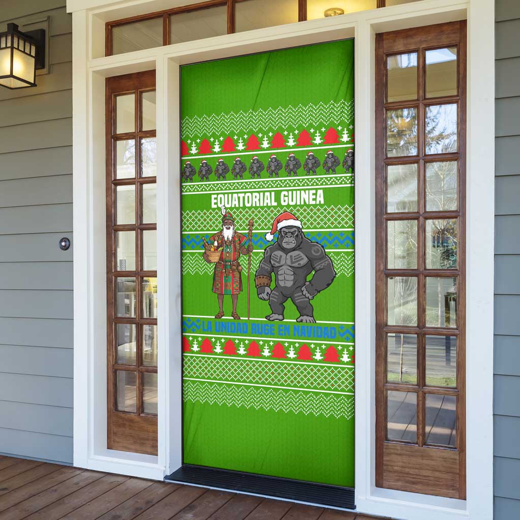 Equatorial Guinea Christmas Door Cover with Santa Gorilla Gift Basket and Green Holiday Pattern Design - Wonder Print Shop