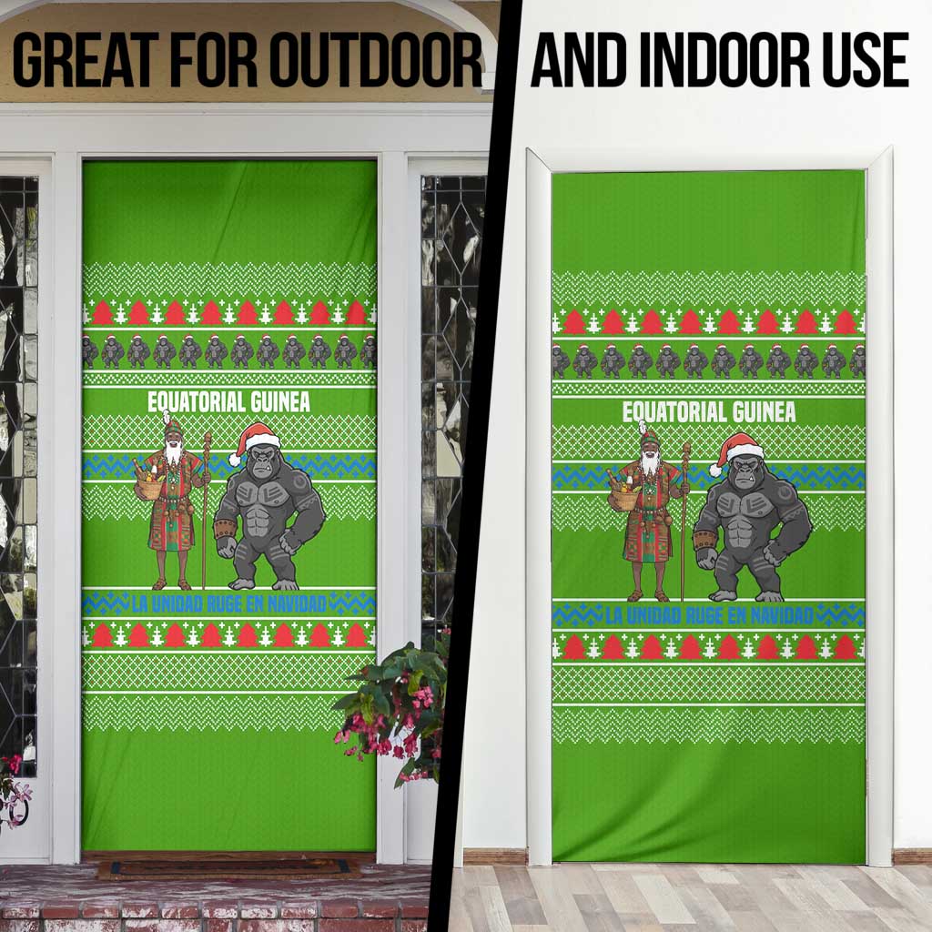 Equatorial Guinea Christmas Door Cover with Santa Gorilla Gift Basket and Green Holiday Pattern Design - Wonder Print Shop