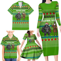 Equatorial Guinea Christmas Family Matching Long Sleeve Bodycon Dress and Hawaiian Shirt with Santa Gorilla Gift Basket and Green Holiday Pattern Design - Wonder Print Shop