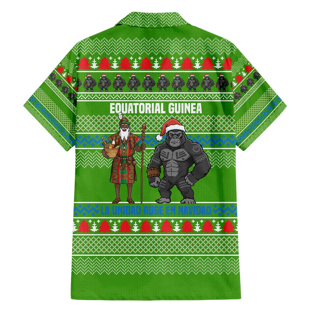 Equatorial Guinea Christmas Family Matching Long Sleeve Bodycon Dress and Hawaiian Shirt with Santa Gorilla Gift Basket and Green Holiday Pattern Design - Wonder Print Shop
