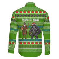 Equatorial Guinea Christmas Family Matching Long Sleeve Bodycon Dress and Hawaiian Shirt with Santa Gorilla Gift Basket and Green Holiday Pattern Design - Wonder Print Shop