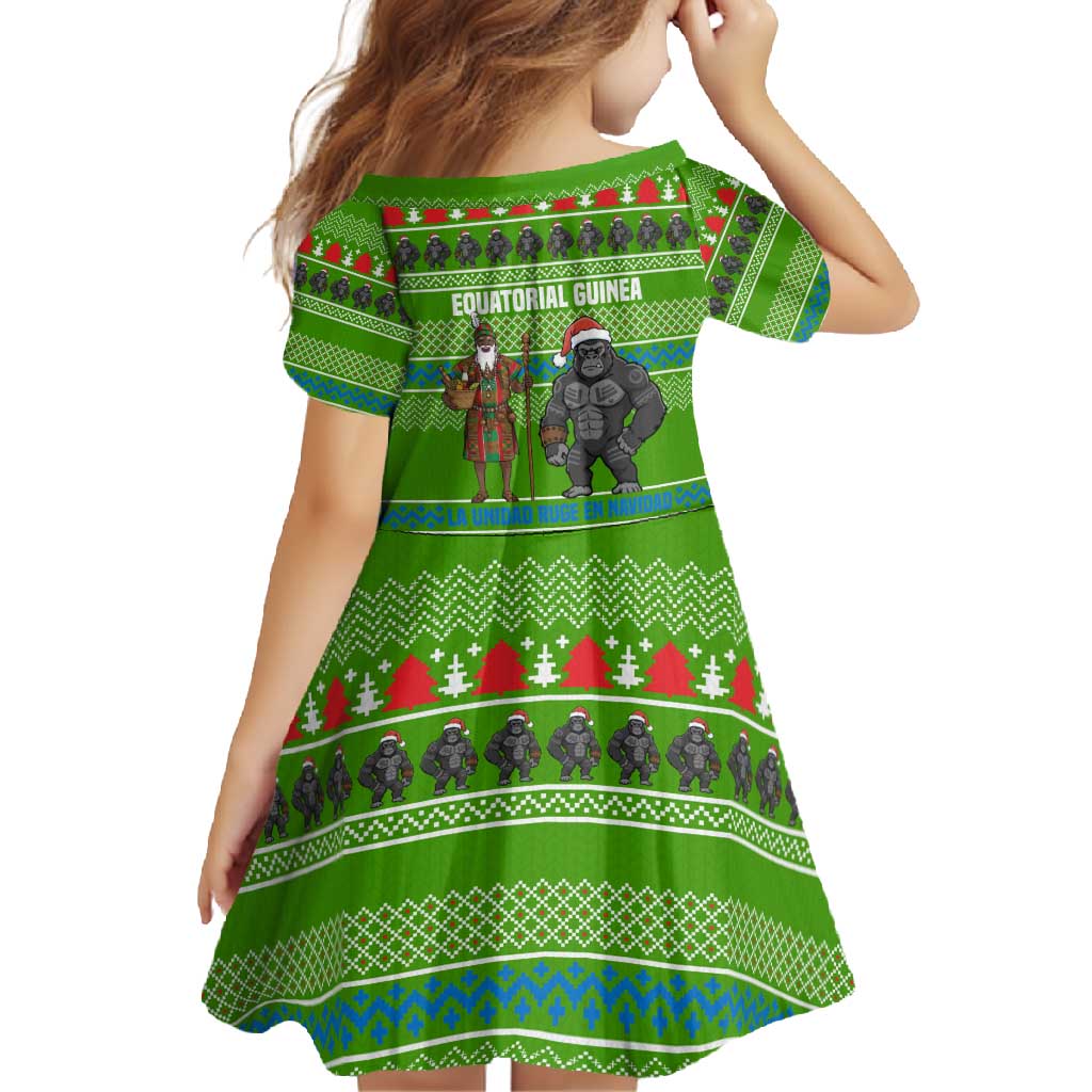Equatorial Guinea Christmas Family Matching Mermaid Dress and Hawaiian Shirt with Santa Gorilla Gift Basket and Green Holiday Pattern Design - Wonder Print Shop