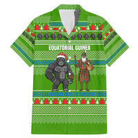 Equatorial Guinea Christmas Family Matching Mermaid Dress and Hawaiian Shirt with Santa Gorilla Gift Basket and Green Holiday Pattern Design - Wonder Print Shop