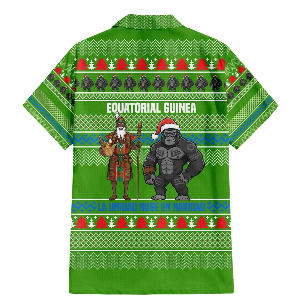 Equatorial Guinea Christmas Family Matching Mermaid Dress and Hawaiian Shirt with Santa Gorilla Gift Basket and Green Holiday Pattern Design - Wonder Print Shop