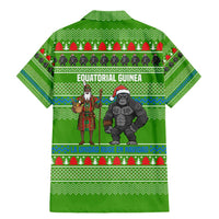 Equatorial Guinea Christmas Family Matching Mermaid Dress and Hawaiian Shirt with Santa Gorilla Gift Basket and Green Holiday Pattern Design - Wonder Print Shop