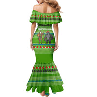 Equatorial Guinea Christmas Family Matching Mermaid Dress and Hawaiian Shirt with Santa Gorilla Gift Basket and Green Holiday Pattern Design - Wonder Print Shop