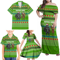 Equatorial Guinea Christmas Family Matching Off Shoulder Maxi Dress and Hawaiian Shirt with Santa Gorilla Gift Basket and Green Holiday Pattern Design - Wonder Print Shop