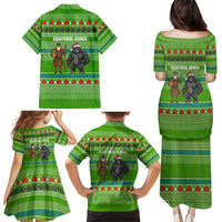 Equatorial Guinea Christmas Family Matching Puletasi and Hawaiian Shirt with Santa Gorilla Gift Basket and Green Holiday Pattern Design - Wonder Print Shop