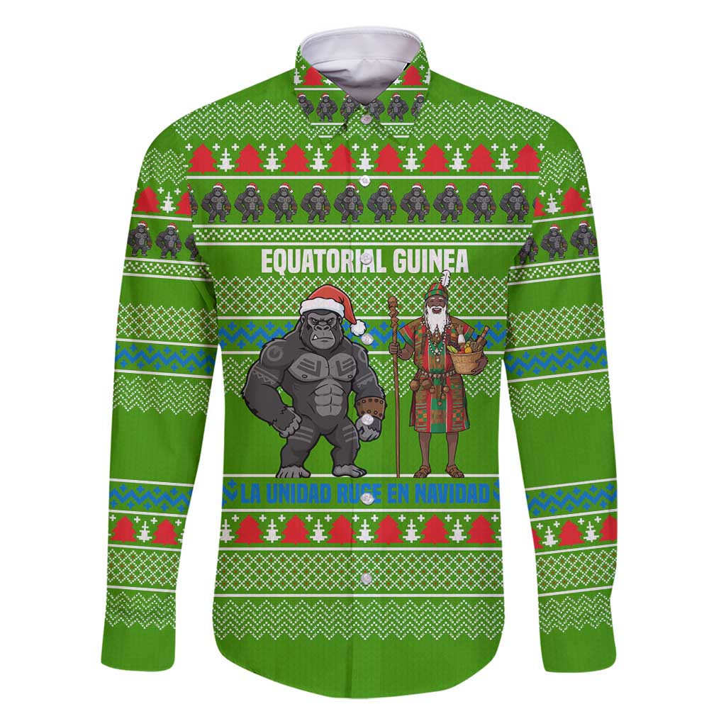 Equatorial Guinea Christmas Family Matching Puletasi and Hawaiian Shirt with Santa Gorilla Gift Basket and Green Holiday Pattern Design - Wonder Print Shop