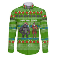 Equatorial Guinea Christmas Family Matching Puletasi and Hawaiian Shirt with Santa Gorilla Gift Basket and Green Holiday Pattern Design - Wonder Print Shop