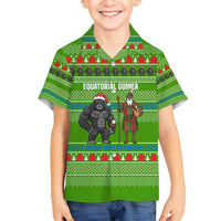 Equatorial Guinea Christmas Family Matching Puletasi and Hawaiian Shirt with Santa Gorilla Gift Basket and Green Holiday Pattern Design - Wonder Print Shop
