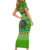 Equatorial Guinea Christmas Family Matching Short Sleeve Bodycon Dress and Hawaiian Shirt with Santa Gorilla Gift Basket and Green Holiday Pattern Design - Wonder Print Shop