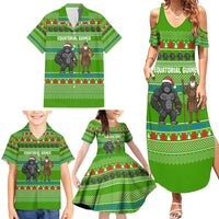 Equatorial Guinea Christmas Family Matching Summer Maxi Dress and Hawaiian Shirt with Santa Gorilla Gift Basket and Green Holiday Pattern Design - Wonder Print Shop