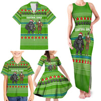 Equatorial Guinea Christmas Family Matching Tank Maxi Dress and Hawaiian Shirt with Santa Gorilla Gift Basket and Green Holiday Pattern Design - Wonder Print Shop