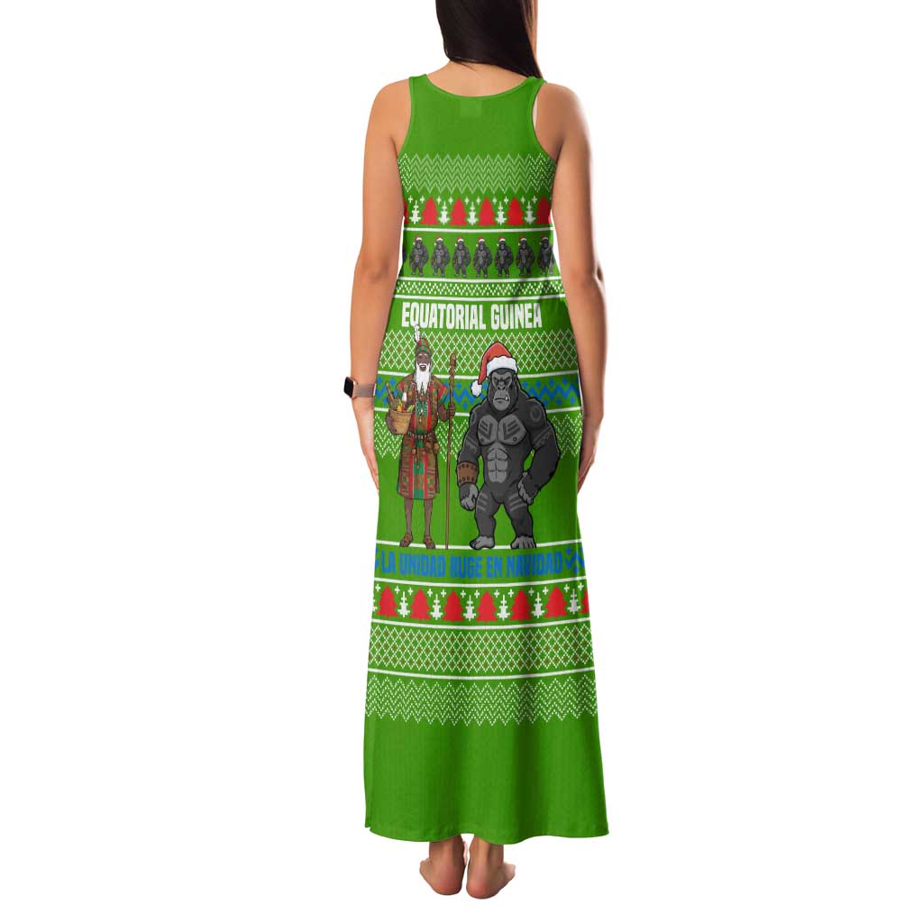 Equatorial Guinea Christmas Family Matching Tank Maxi Dress and Hawaiian Shirt with Santa Gorilla Gift Basket and Green Holiday Pattern Design - Wonder Print Shop