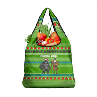 Equatorial Guinea Christmas Grocery Bag with Santa Gorilla Gift Basket and Green Holiday Pattern Design - Wonder Print Shop