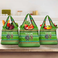 Equatorial Guinea Christmas Grocery Bag with Santa Gorilla Gift Basket and Green Holiday Pattern Design - Wonder Print Shop