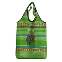 Equatorial Guinea Christmas Grocery Bag with Santa Gorilla Gift Basket and Green Holiday Pattern Design - Wonder Print Shop