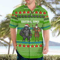 Equatorial Guinea Christmas Hawaiian Shirt with Santa Gorilla Gift Basket and Green Holiday Pattern Design - Wonder Print Shop