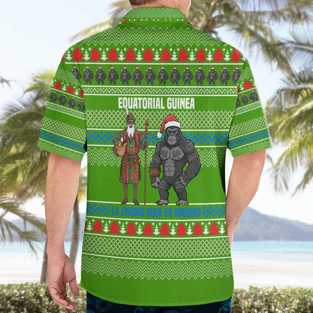 Equatorial Guinea Christmas Hawaiian Shirt with Santa Gorilla Gift Basket and Green Holiday Pattern Design - Wonder Print Shop