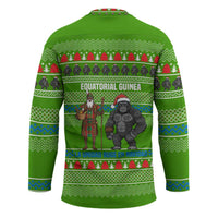 Equatorial Guinea Christmas Hockey Jersey with Santa Gorilla Gift Basket and Green Holiday Pattern Design - Wonder Print Shop