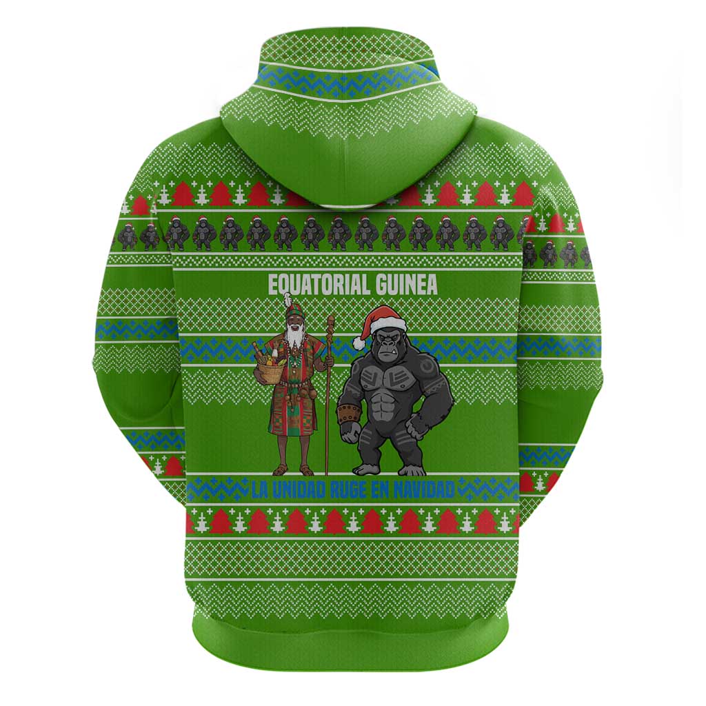 Equatorial Guinea Christmas Hoodie with Santa Gorilla Gift Basket and Green Holiday Pattern Design - Wonder Print Shop