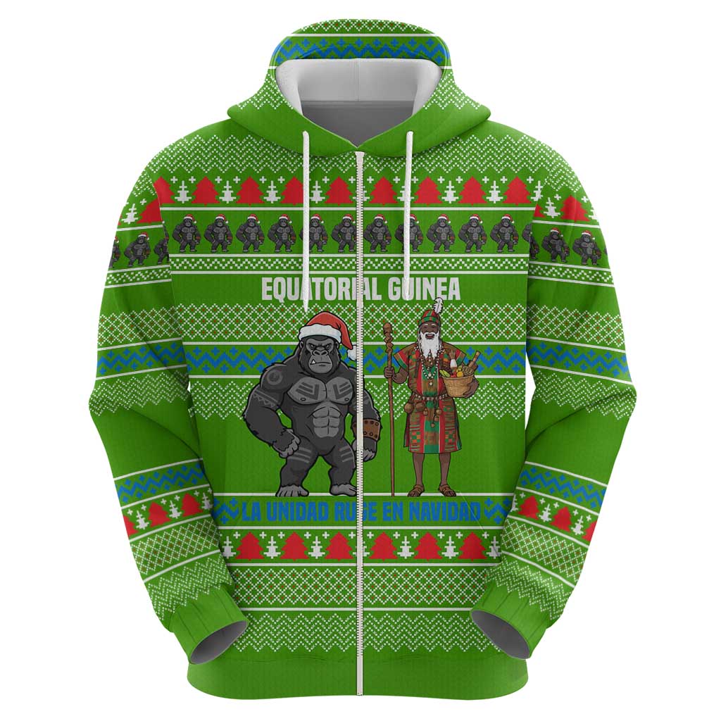 Equatorial Guinea Christmas Hoodie with Santa Gorilla Gift Basket and Green Holiday Pattern Design - Wonder Print Shop