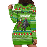 Equatorial Guinea Christmas Hoodie Dress with Santa Gorilla Gift Basket and Green Holiday Pattern Design - Wonder Print Shop