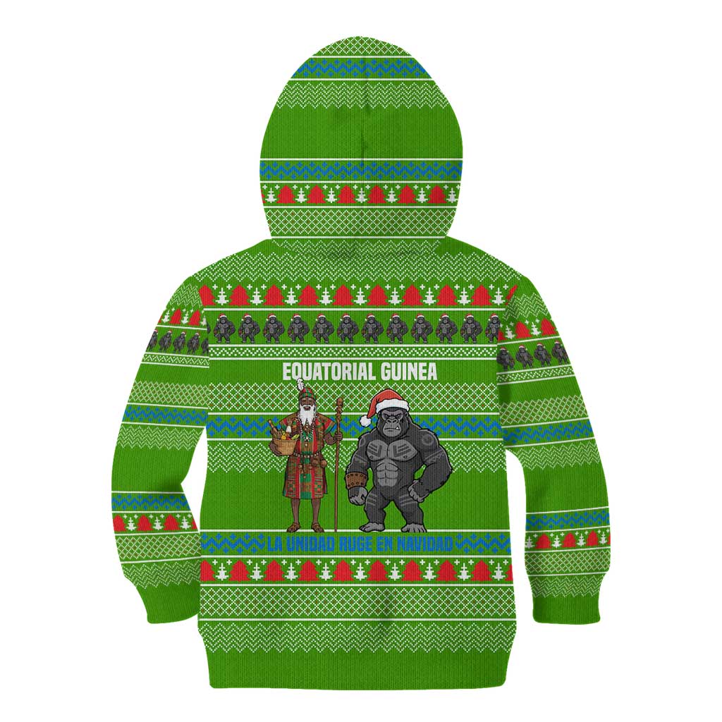 Equatorial Guinea Christmas Kid Hoodie with Santa Gorilla Gift Basket and Green Holiday Pattern Design - Wonder Print Shop