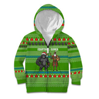 Equatorial Guinea Christmas Kid Hoodie with Santa Gorilla Gift Basket and Green Holiday Pattern Design - Wonder Print Shop