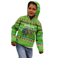 Equatorial Guinea Christmas Kid Hoodie with Santa Gorilla Gift Basket and Green Holiday Pattern Design - Wonder Print Shop