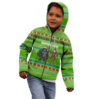 Equatorial Guinea Christmas Kid Hoodie with Santa Gorilla Gift Basket and Green Holiday Pattern Design - Wonder Print Shop