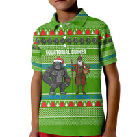 Equatorial Guinea Christmas Kid Polo Shirt with Santa Gorilla Gift Basket and Green Holiday Pattern Design - Wonder Print Shop