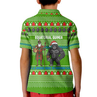 Equatorial Guinea Christmas Kid Polo Shirt with Santa Gorilla Gift Basket and Green Holiday Pattern Design - Wonder Print Shop