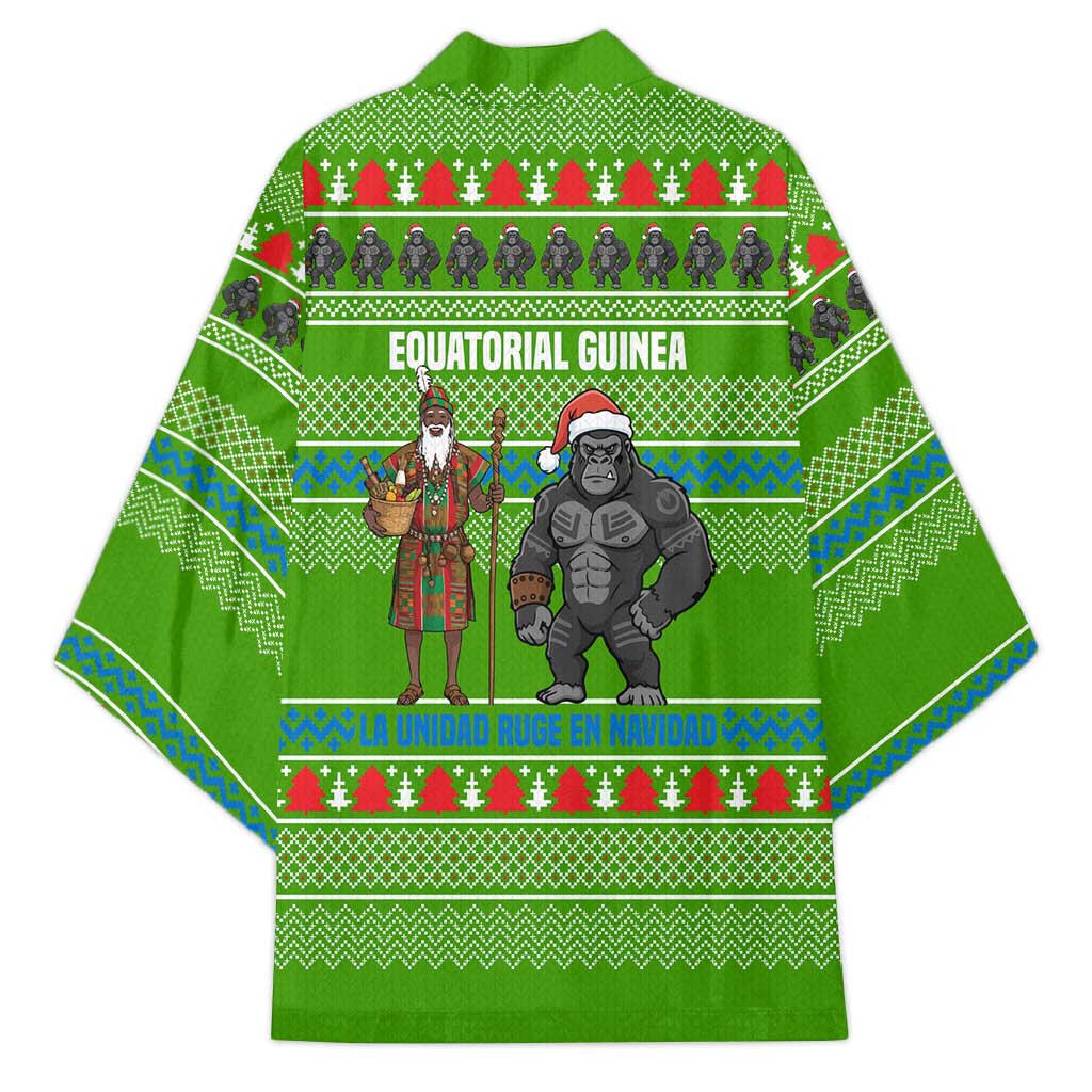 Equatorial Guinea Christmas Kimono with Santa Gorilla Gift Basket and Green Holiday Pattern Design - Wonder Print Shop