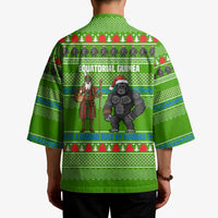 Equatorial Guinea Christmas Kimono with Santa Gorilla Gift Basket and Green Holiday Pattern Design - Wonder Print Shop