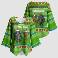 Equatorial Guinea Christmas Kimono Sleeve Blouse with Santa Gorilla Gift Basket and Green Holiday Pattern Design - Wonder Print Shop