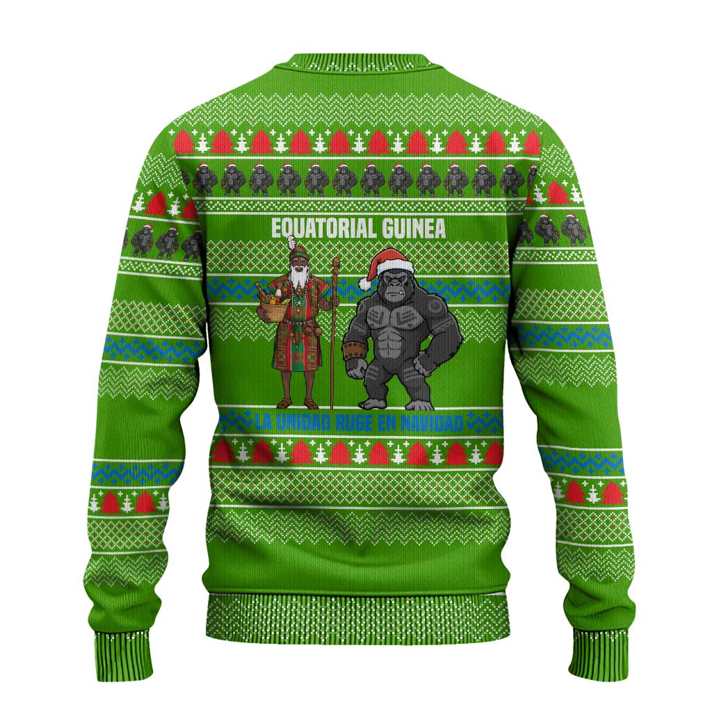 Equatorial Guinea Christmas Ugly Christmas Sweater with Santa Gorilla Gift Basket and Green Holiday Pattern Design - Wonder Print Shop