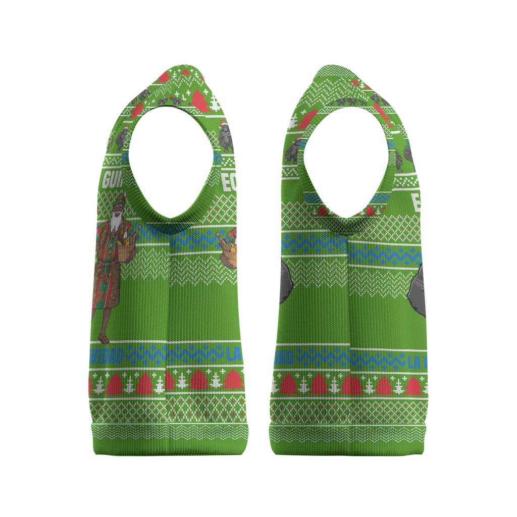 Equatorial Guinea Christmas Knitted V-Neck Vest with Santa Gorilla Gift Basket and Green Holiday Pattern Design - Wonder Print Shop
