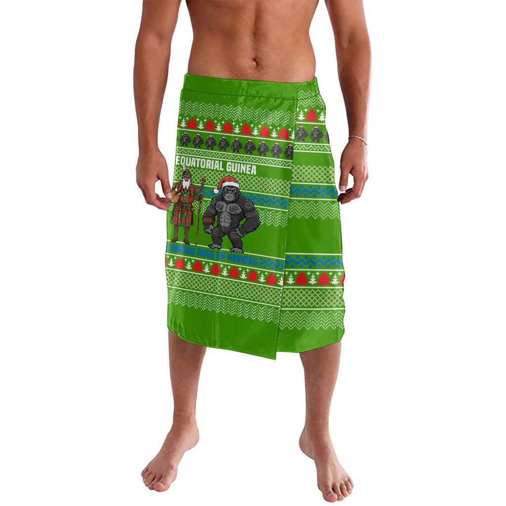 Equatorial Guinea Christmas Lavalava with Santa Gorilla Gift Basket and Green Holiday Pattern Design - Wonder Print Shop