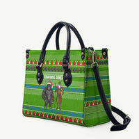 Equatorial Guinea Christmas Leather Bag with Santa Gorilla Gift Basket and Green Holiday Pattern Design - Wonder Print Shop