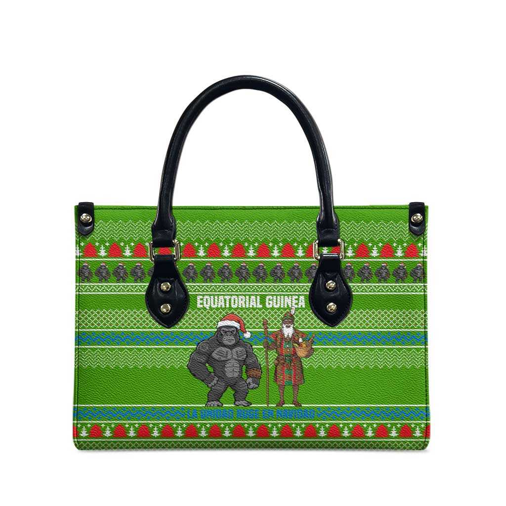 Equatorial Guinea Christmas Leather Bag with Santa Gorilla Gift Basket and Green Holiday Pattern Design - Wonder Print Shop