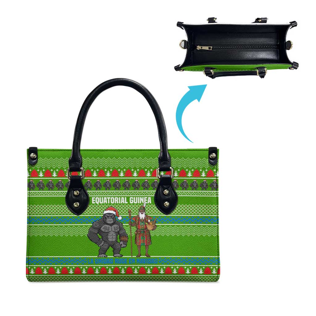 Equatorial Guinea Christmas Leather Bag with Santa Gorilla Gift Basket and Green Holiday Pattern Design - Wonder Print Shop