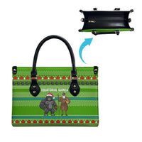 Equatorial Guinea Christmas Leather Bag with Santa Gorilla Gift Basket and Green Holiday Pattern Design - Wonder Print Shop